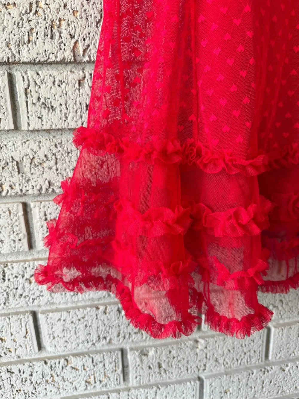 Vintage Sheer Ruffle Mesh Babydoll Slip Dress Chemise Red Size Medium